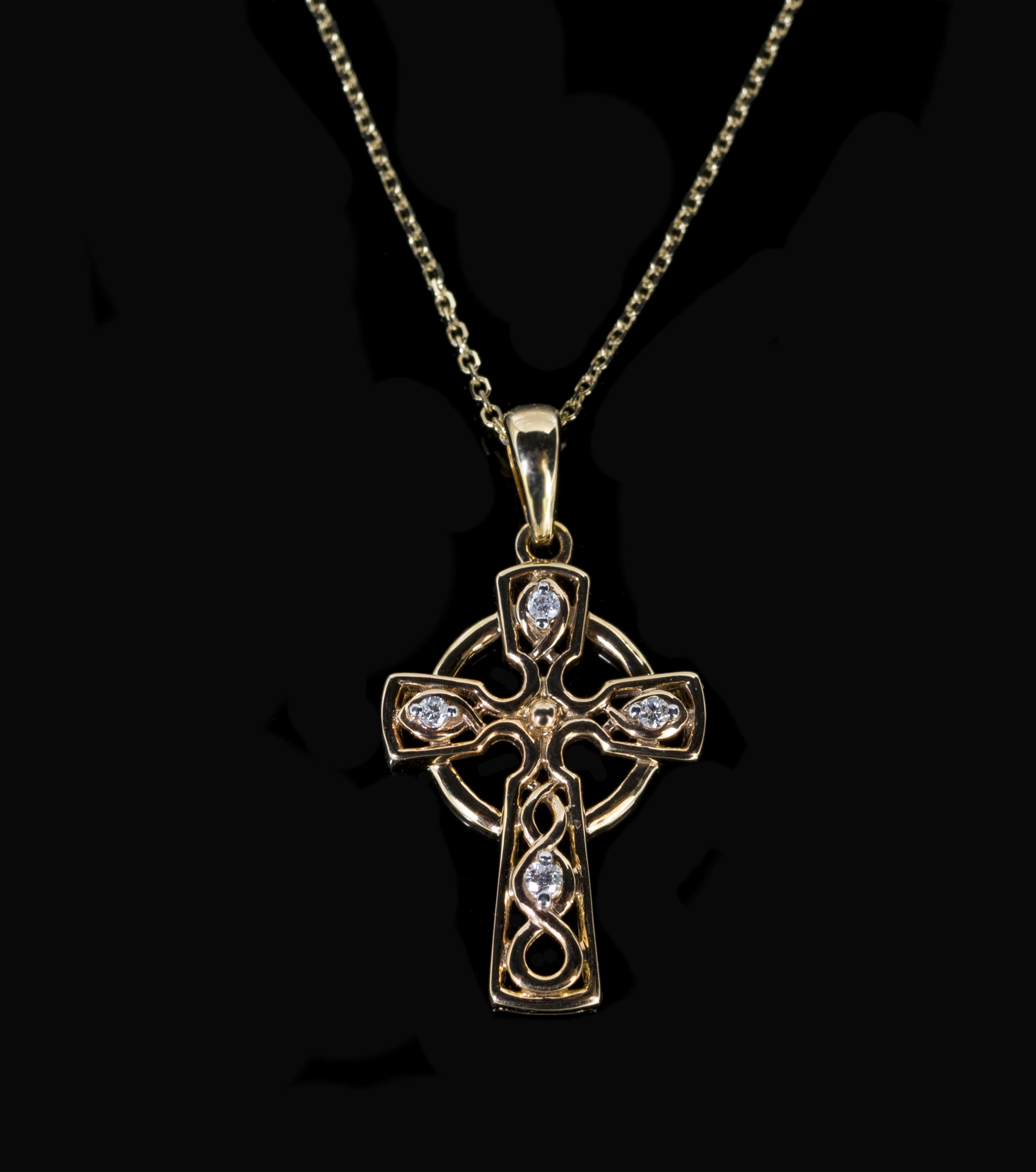 Gold & Silver Diamond Claddagh Cross Necklace - Solvar Irish Jewellery